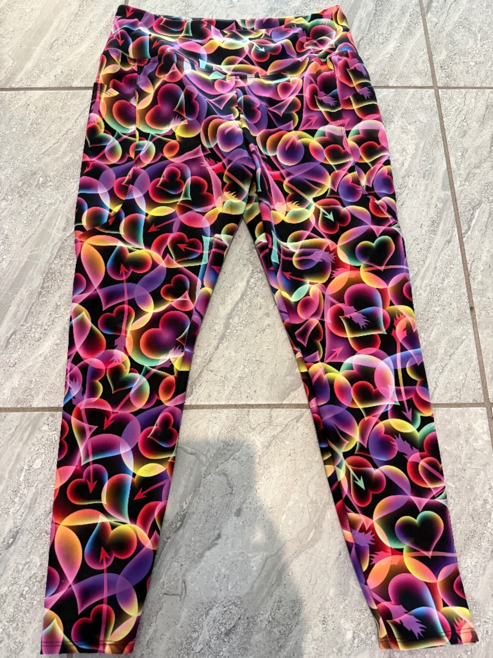 Fiercepulse Neon Heart Compression Leggings w/Pockets XXL